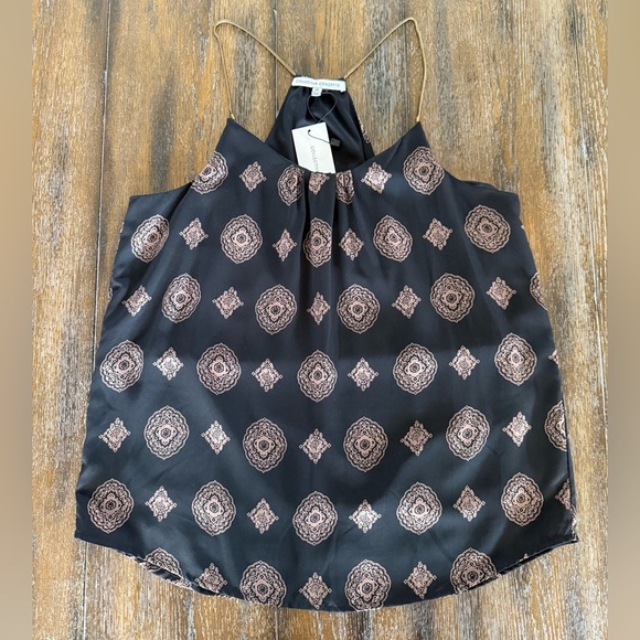 Collective Concepts Women’s Black & Tan Patterned Top with Bronze Straps Size M - Picture 1 of 8